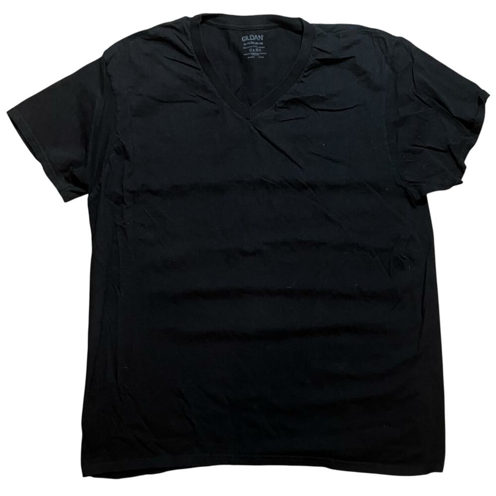 Gildan Black V Neck T Shirt XL Cotton Blend Casual Minimalist Basic Tee